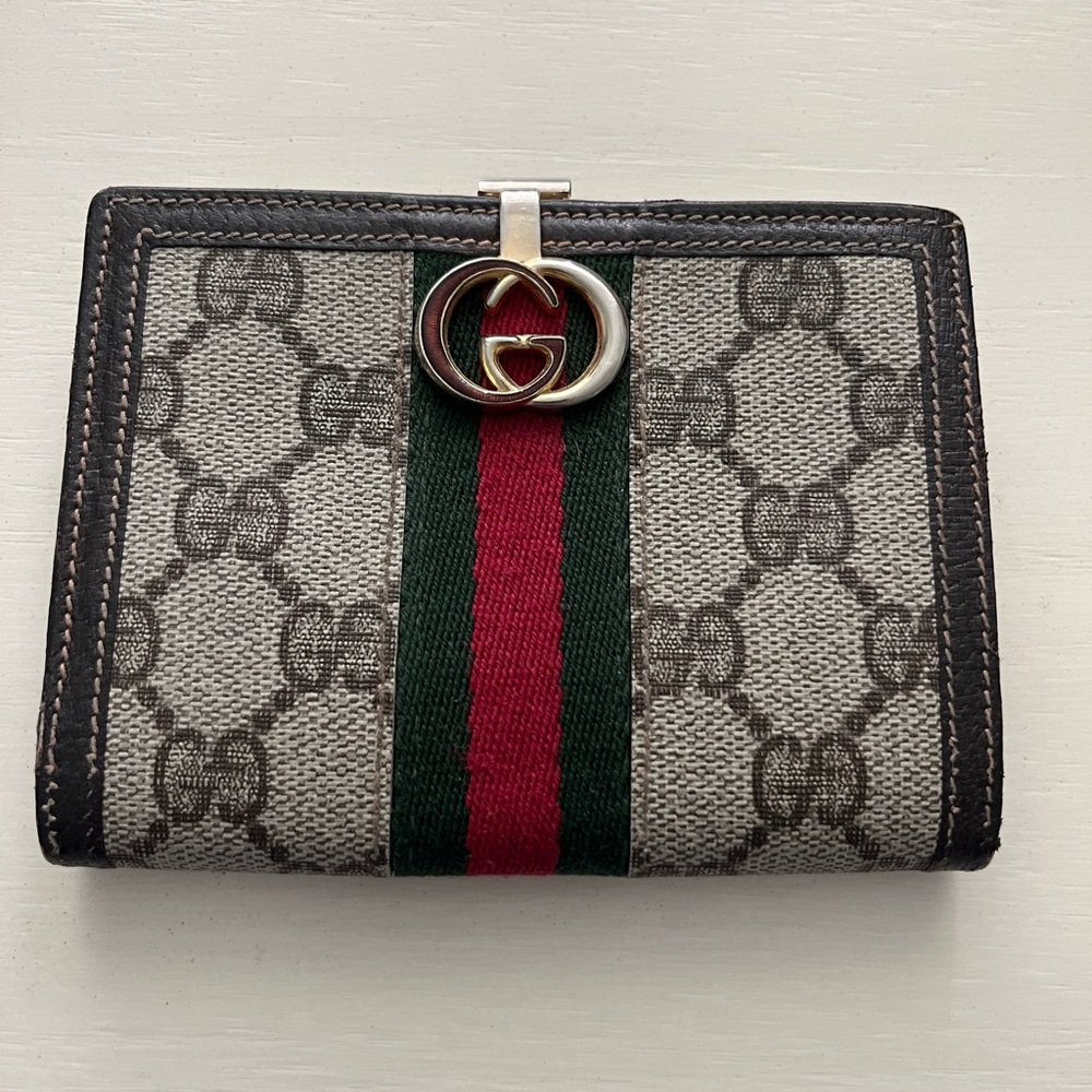 Gucci Beige and Black Wallet with Red Stripe